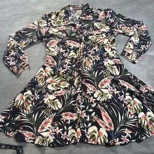 Red London Women’s 14 Floral Black Flair Dress with Long Sleeves